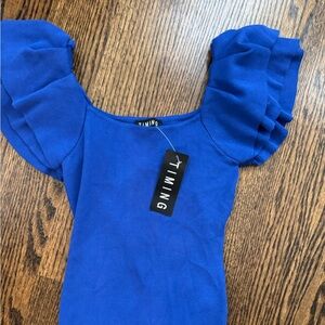 Timing Blue Ruffled Short Sleeve Blouse